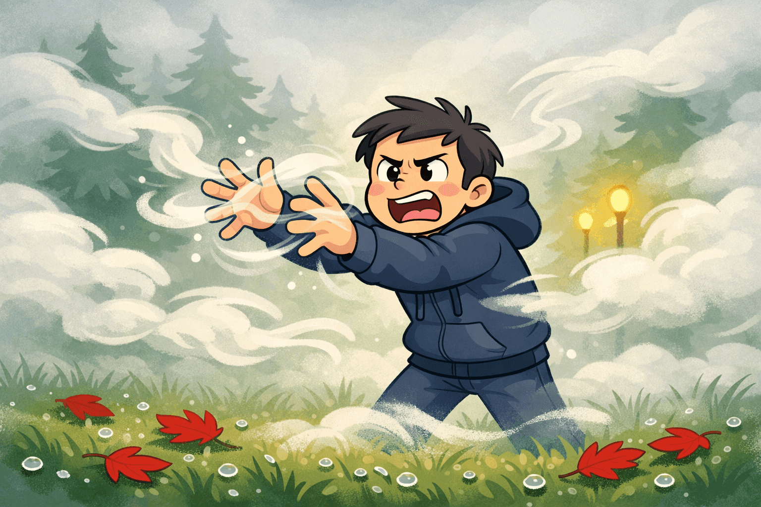 A cartoon person reaching out trying to grab fog with empty hands