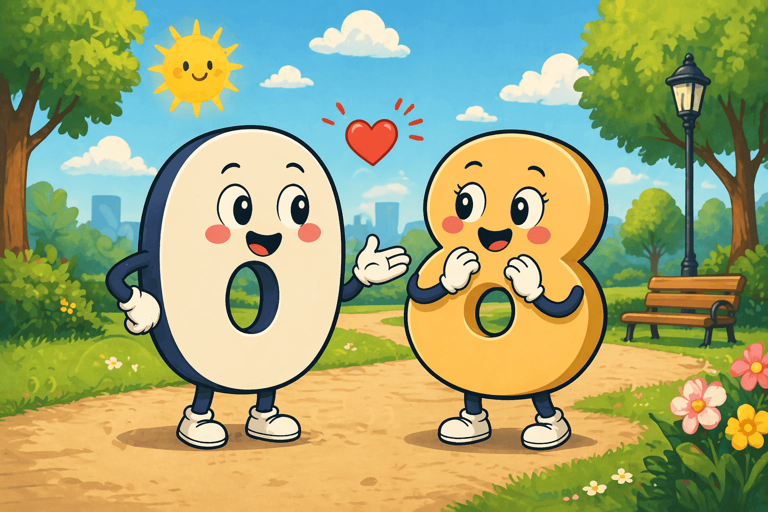 Cartoon numbers with faces having a friendly conversation