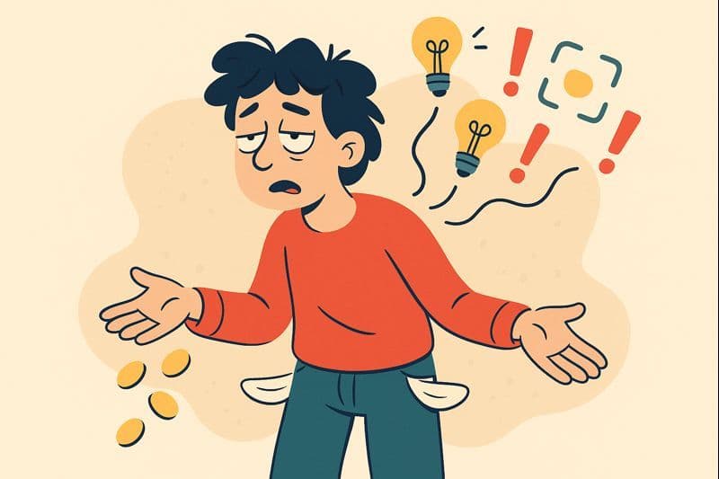 A cartoon character looking distracted with attention symbols floating away from them