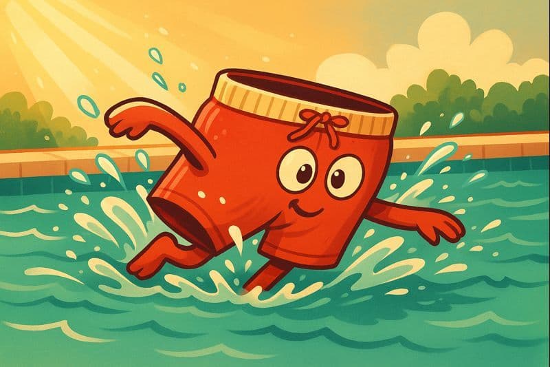 A cartoon showing swimming trunks made to look like they're swimming in water