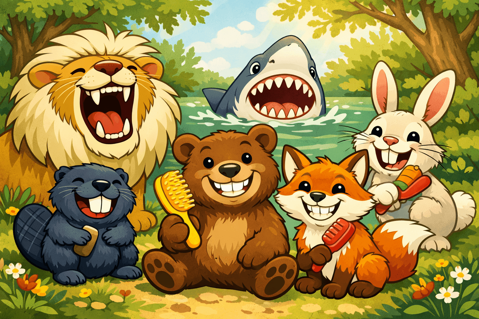 Various grooming tools and implements arranged on a vanity